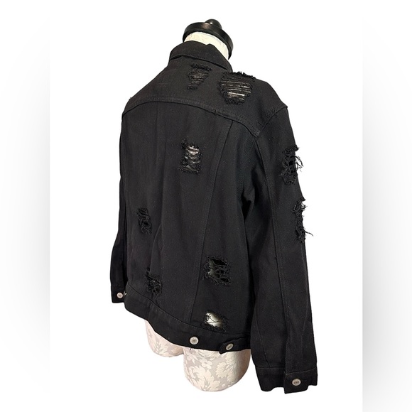 Iris Jeans Black Distressed Denim Jacket Grunge Large - Picture 7 of 15
